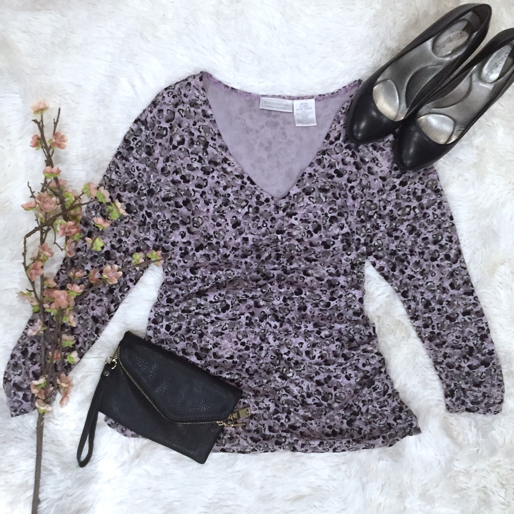 Lavender Cheetah Print Ruched Blouse SZ PXL